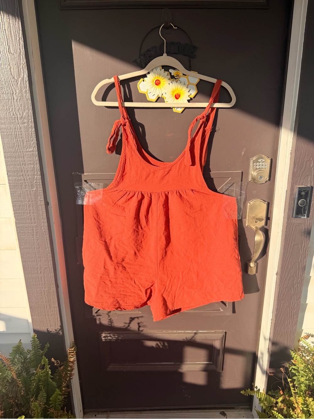 SHEIN Rust Red Tie-Strap Romper